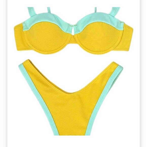 MakeMeChic Women's High Waisted Bikini Sets Color Block 2 Piece Swimsuit Bathing - Picture 12 of 13